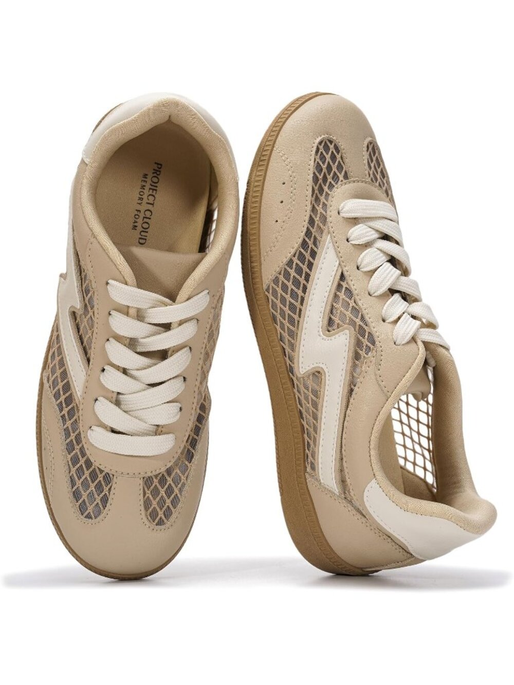 Project Cloud Women's Nude Mesh Closed Toe Lace Up Comfortable Fashion Sneakers